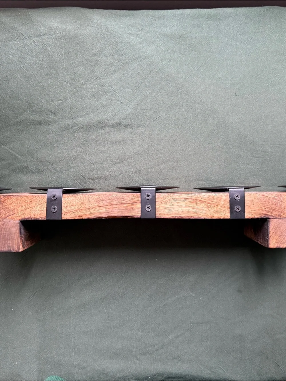 Rustic Wooden Candle Holder with Black Metal Trays